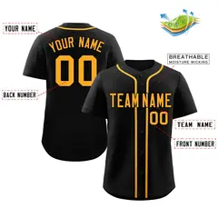 Black Yellow Classic Style Authentic Baseball Jersey 2