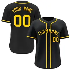 Black Yellow Classic Style Button Down Baseball Jersey 1