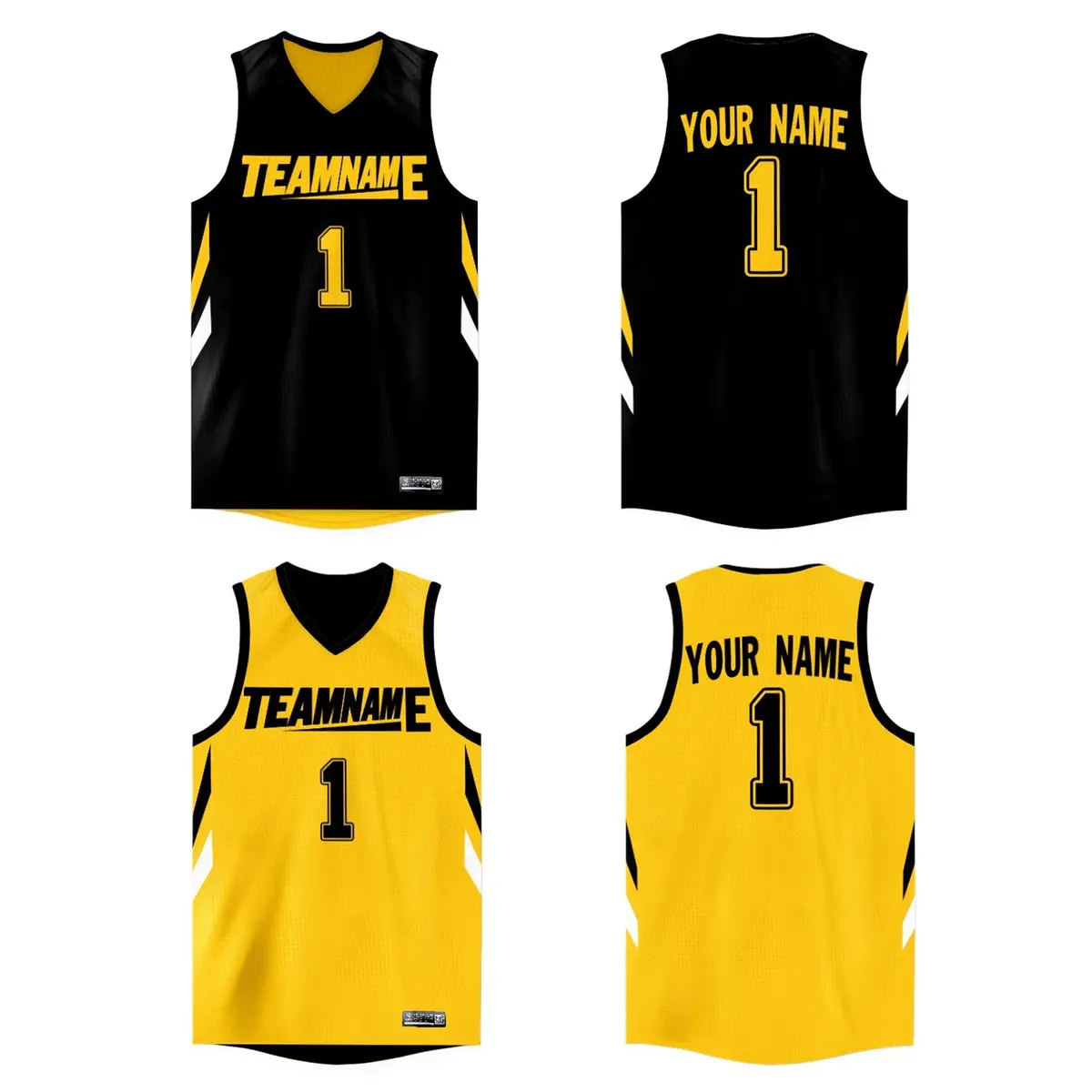 Black Yellow Double Side Athletic Basketball Jersey