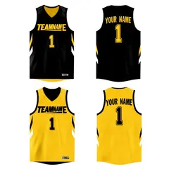 Black Yellow Double Side Athletic Basketball Jersey 1