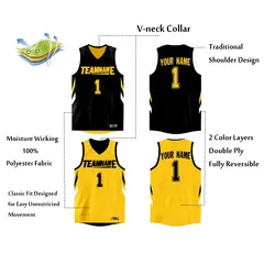 Black Yellow Double Side Athletic Basketball Jersey 2