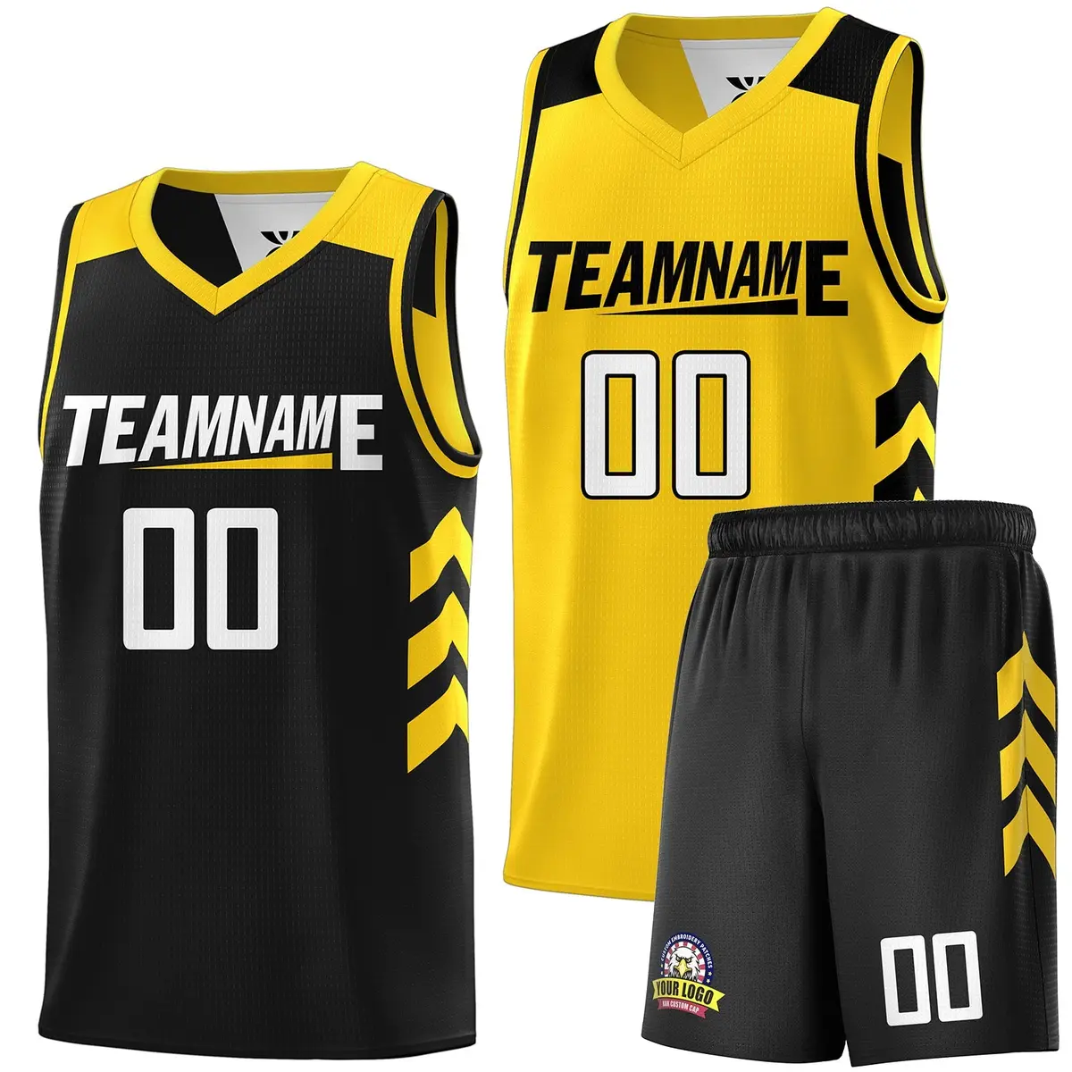 Black Yellow Double Side Basketball Jersey Set