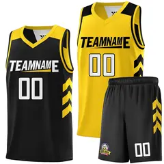 Black Yellow Double Side Basketball Jersey Set 1
