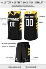 Black Yellow Double Side Basketball Jersey Set 3