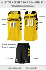 Black Yellow Double Side Basketball Jersey Set 4