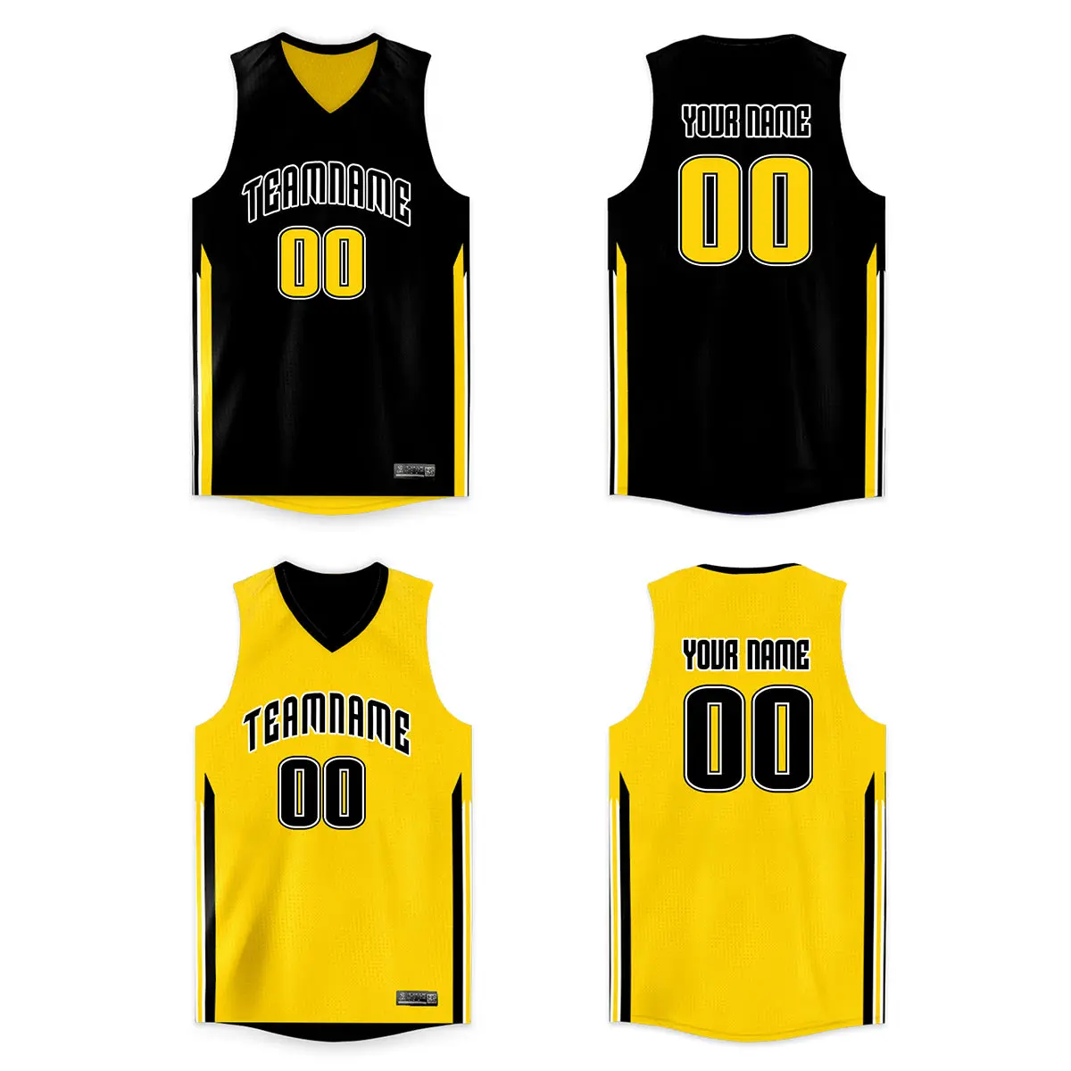 Black Yellow Double Side Men/Boy Basketball Jersey