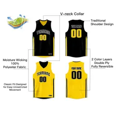 Black Yellow Double Side Men/Boy Basketball Jersey 2
