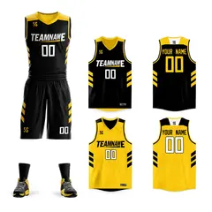 Black Yellow Double Side Sets Basketball Jersey