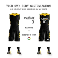 Black Yellow Double Side Sets Basketball Jersey 6