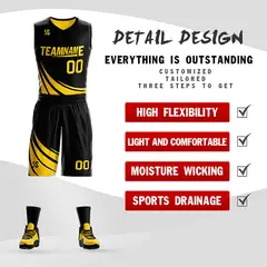 Black Yellow Double Side Sets Basketball Jersey 2