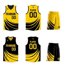 Black Yellow Double Side Sets Basketball Jersey 3