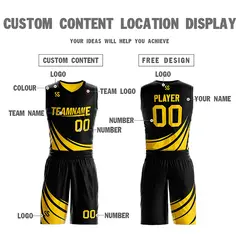 Black Yellow Double Side Sets Basketball Jersey 4