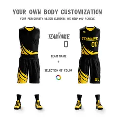Black Yellow Double Side Sets Basketball Jersey 5