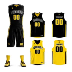 Black Yellow Double Side Sets Basketball Jersey