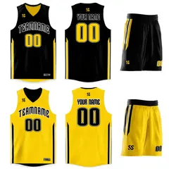 Black Yellow Double Side Sets Basketball Jersey 3