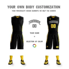 Black Yellow Double Side Sets Basketball Jersey 4