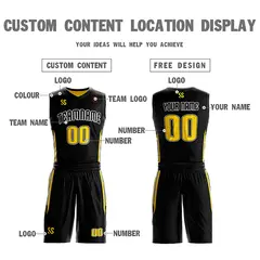 Black Yellow Double Side Sets Basketball Jersey 5