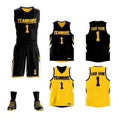Black Yellow Double Side Sets Basketball Jersey