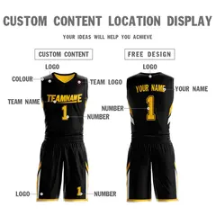 Black Yellow Double Side Sets Basketball Jersey 4