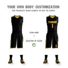 Black Yellow Double Side Sets Basketball Jersey 5