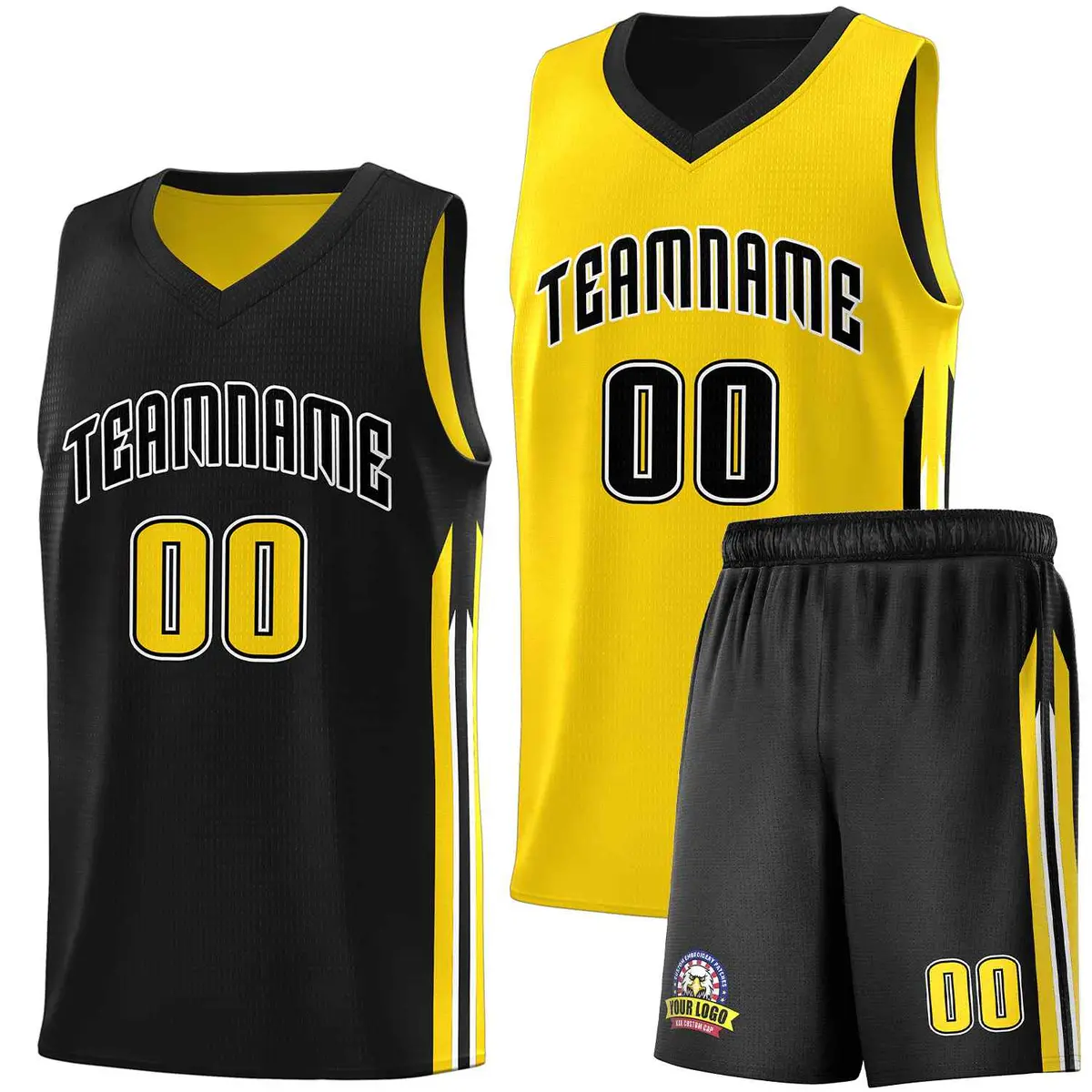 Black Yellow Double Side Sets Basketball Jersey for Men