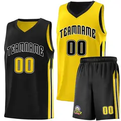 Black Yellow Double Side Sets Basketball Jersey for Men