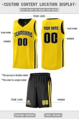 Black Yellow Double Side Sets Basketball Jersey for Men 2