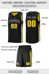 Black Yellow Double Side Sets Basketball Jersey for Men 4
