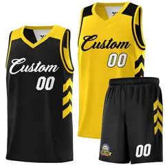 Black Yellow Double Side Sets Basketball Jersey for Men