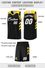 Black Yellow Double Side Sets Basketball Jersey for Men 4