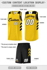 Black Yellow Double Side Sets Basketball Jersey for Men 6