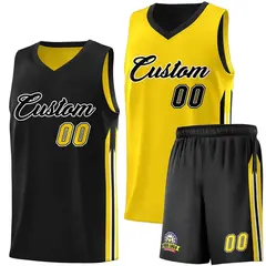 Black Yellow Double Side Sets Basketball Jersey for Men