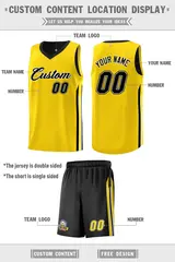 Black Yellow Double Side Sets Basketball Jersey for Men 2
