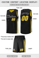 Black Yellow Double Side Sets Basketball Jersey for Men 4