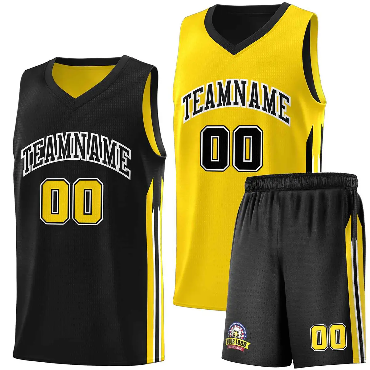 Black Yellow Double Side Sets Basketball Jersey for Men