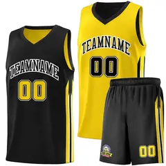 Black Yellow Double Side Sets Basketball Jersey for Men