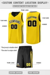 Black Yellow Double Side Sets Basketball Jersey for Men 2