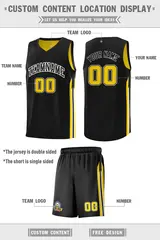 Black Yellow Double Side Sets Basketball Jersey for Men 4