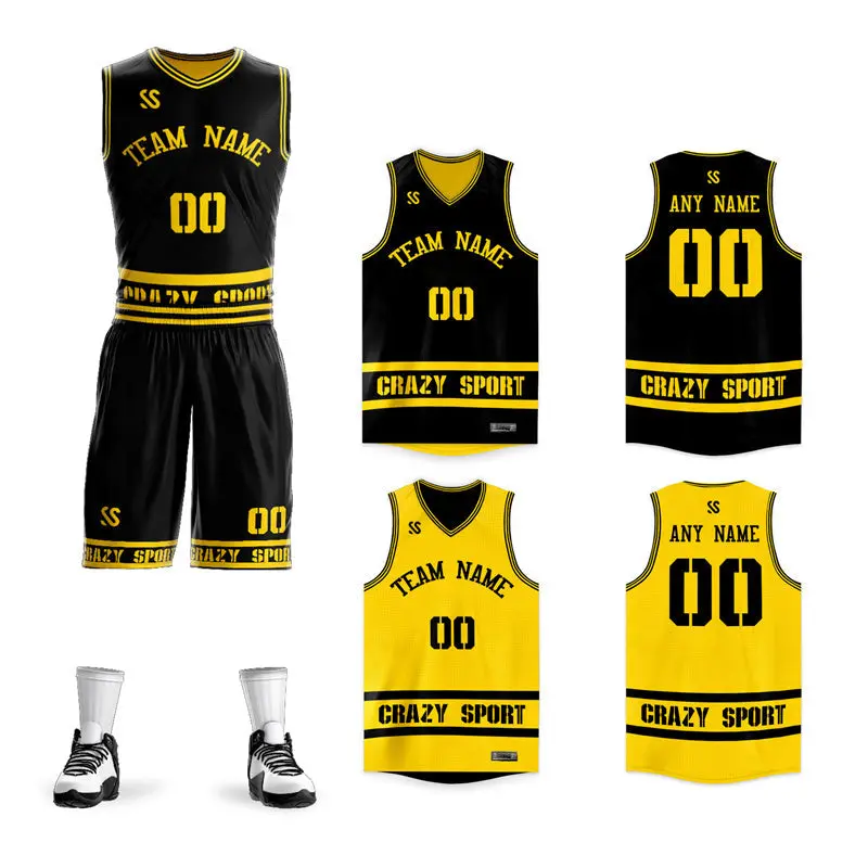 Black Yellow Double Side Sportswear Basketball Jersey