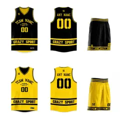 Black Yellow Double Side Sportswear Basketball Jersey 3