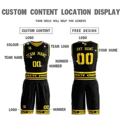 Black Yellow Double Side Sportswear Basketball Jersey 4