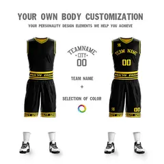 Black Yellow Double Side Sportswear Basketball Jersey 5