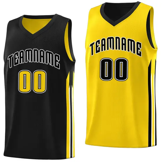 Black Yellow Double Side Tops Training Basketball Jersey
