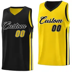 Black Yellow Double Side Training Basketball Jersey