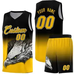 Black Yellow Eagle Graffiti Pattern Basketball Jersey