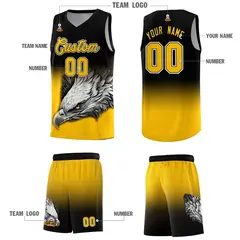Black Yellow Eagle Graffiti Pattern Basketball Jersey 3