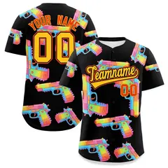 Black Yellow Firepower Graffiti Baseball Jersey 1