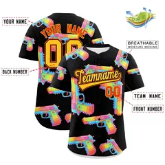 Black Yellow Firepower Graffiti Baseball Jersey 2