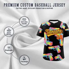 Black Yellow Firepower Graffiti Baseball Jersey 3