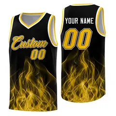 Black Yellow Flame Graffiti Pattern Basketball Jersey 1